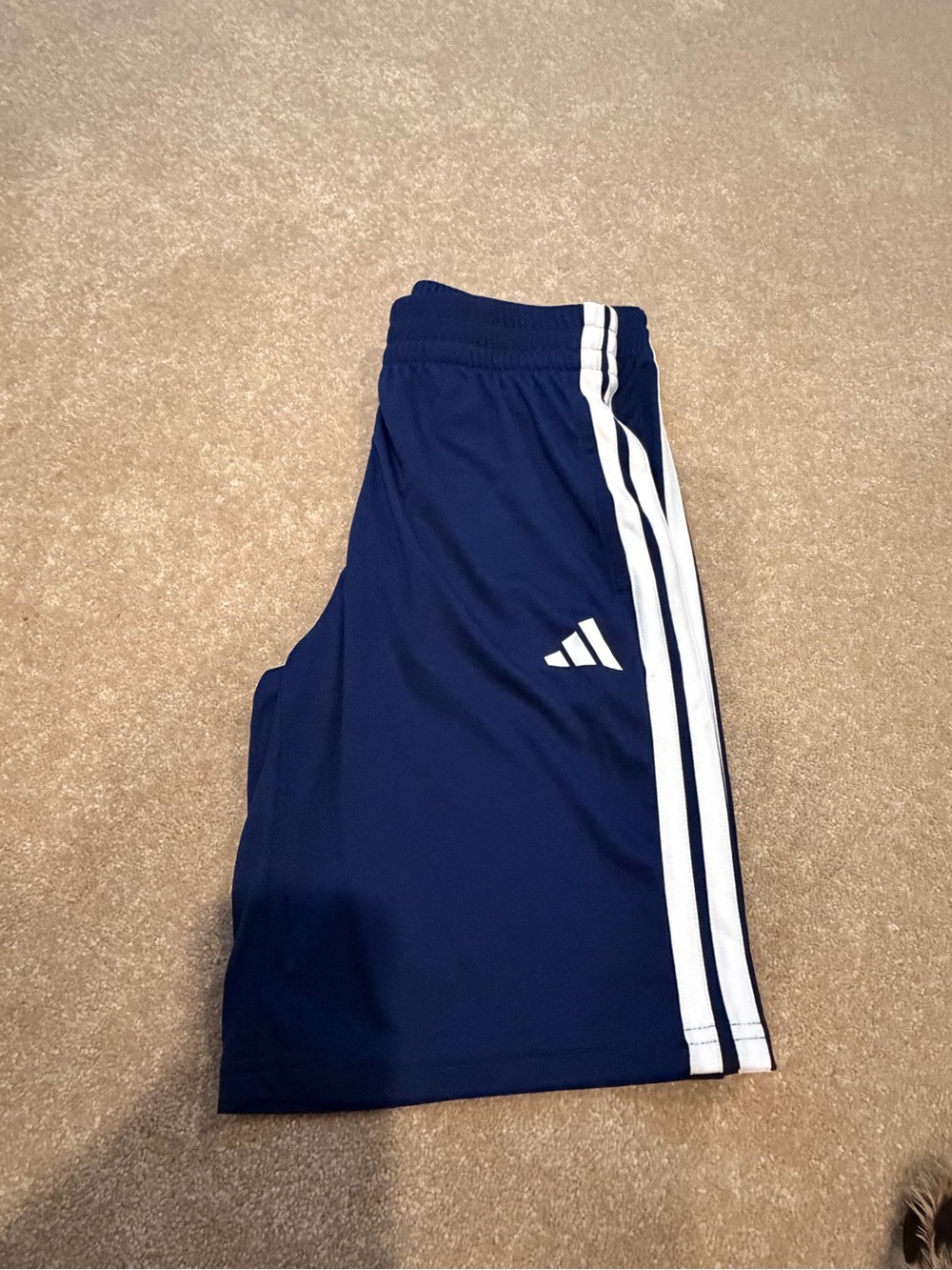 adidas Navy and White Three-Stripe Boys Shorts